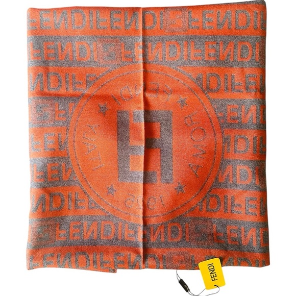 NWT Fendi Deep Orange & Slate Gray Cashmere Silk Blend Scarf Shawl Wrap 26”x76” - Picture 4 of 8